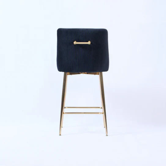 Milano Black Ribbed Velvet Bar Stools Gold Legs