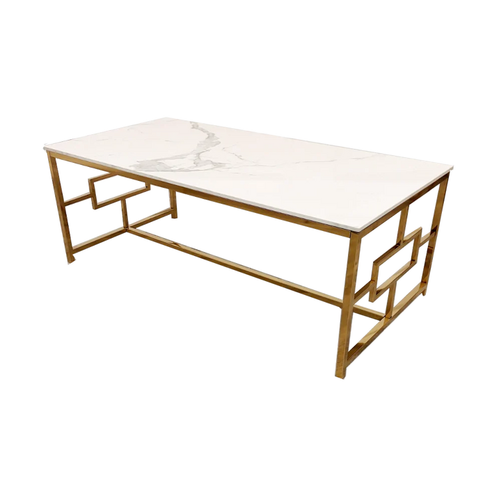Geo Gold Coffee Table with Polar White Sintered Top-Esme Furnishings