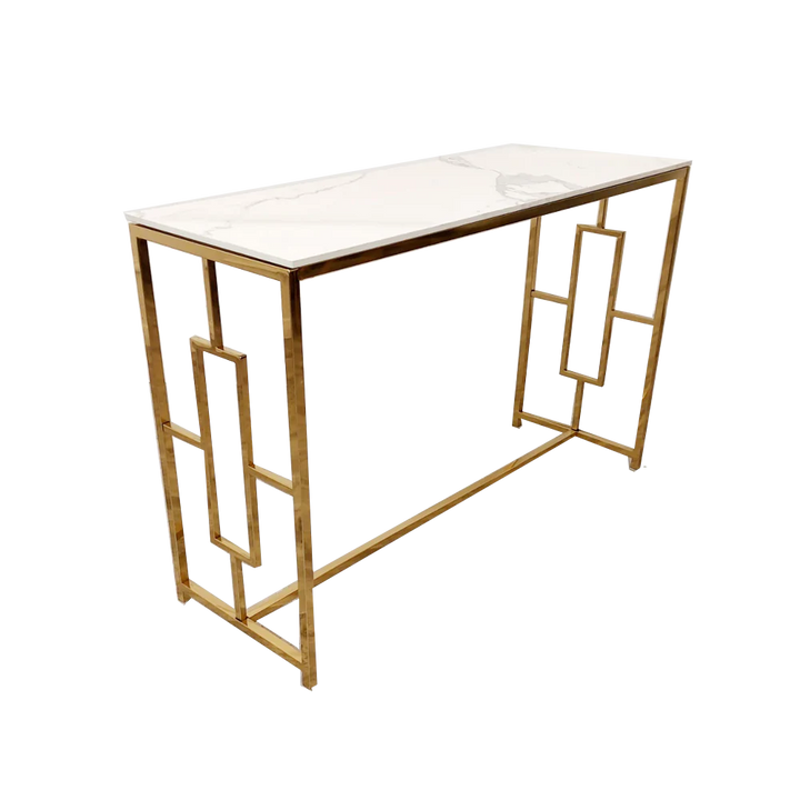 Geo Gold Console Table with Polar White Sintered Top-Esme Furnishings