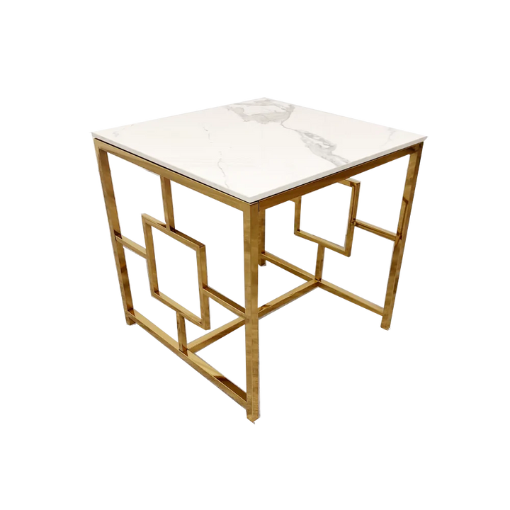 Geo Gold Lamp Side Table with Polar White Sintered Top-Esme Furnishings