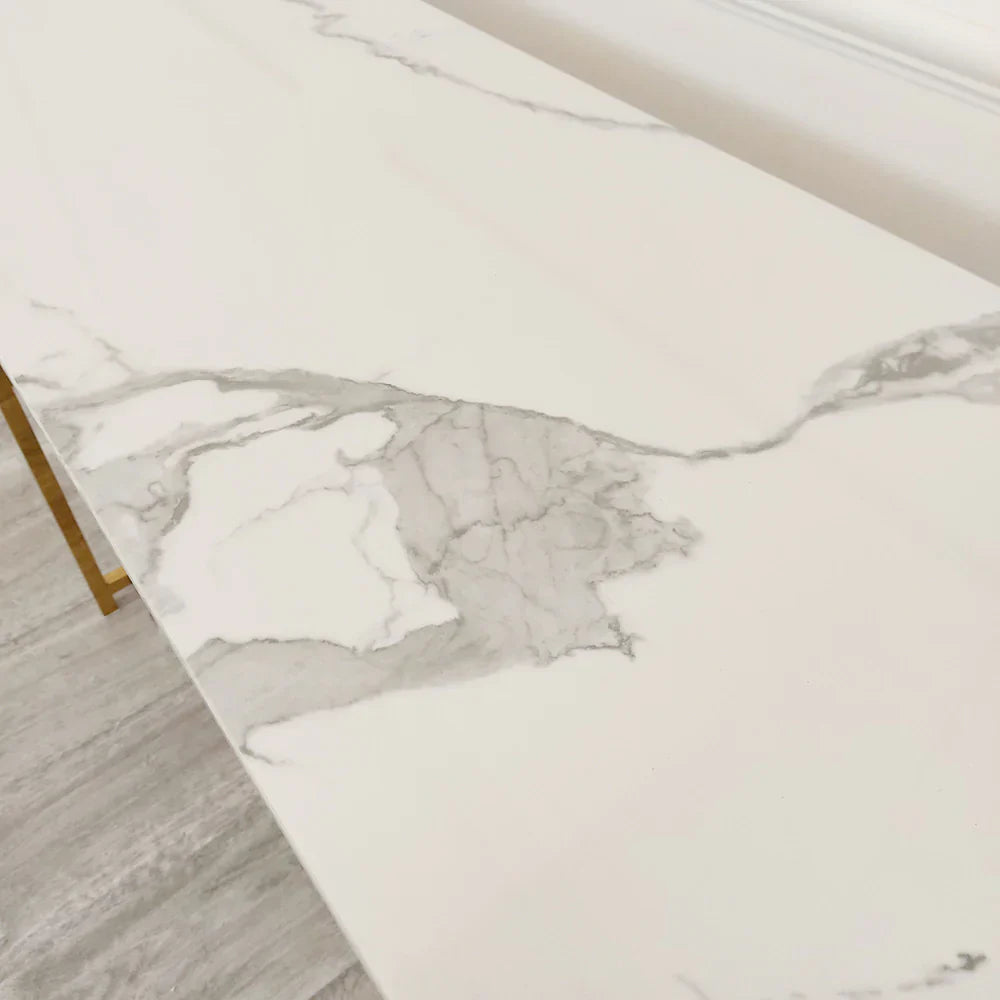 Geo Gold Console Table with Polar White Sintered Top-Esme Furnishings
