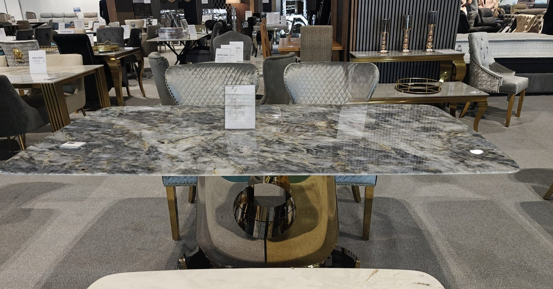Madrid 200cm Gold Dining Table With Monarch Leather Gold Chairs