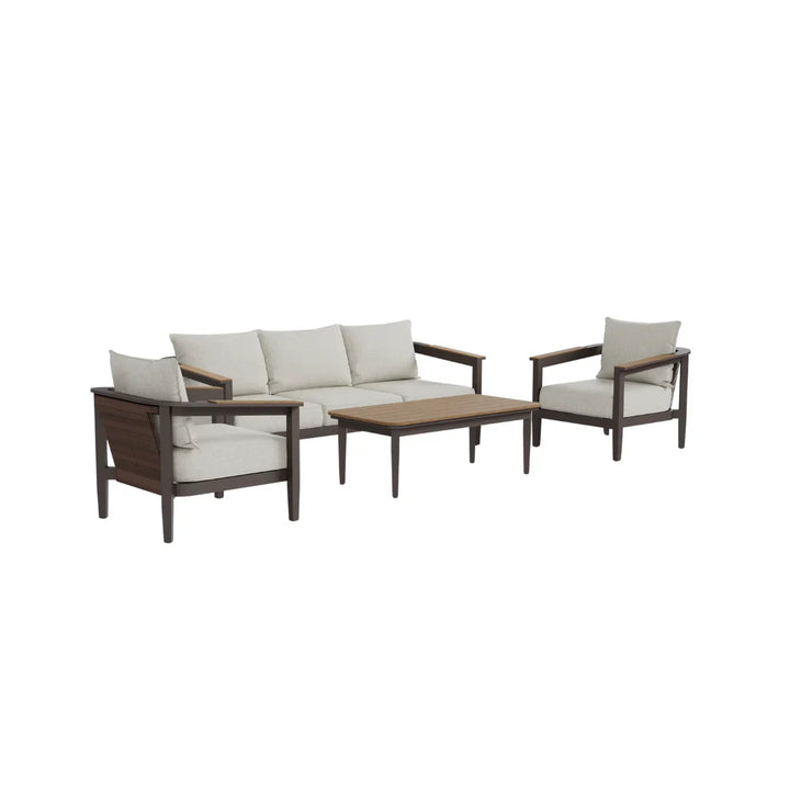 Hemera Signature Outdoor 5-Seater Lounge Set + PS Wood Slat Table – Modern Truffle & Aluminium