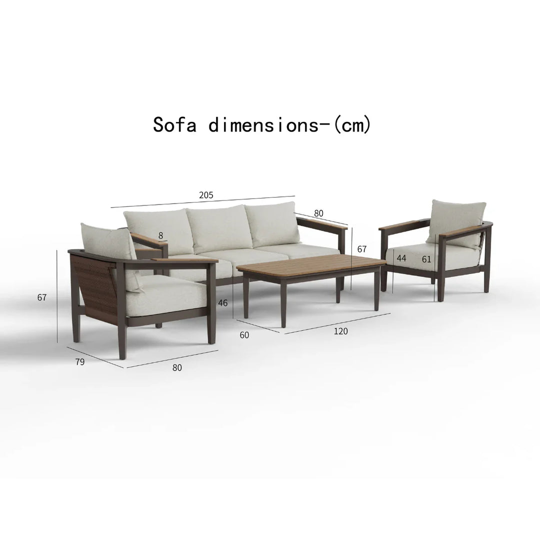Hemera Signature Outdoor 5-Seater Lounge Set + PS Wood Slat Table – Modern Truffle & Aluminium