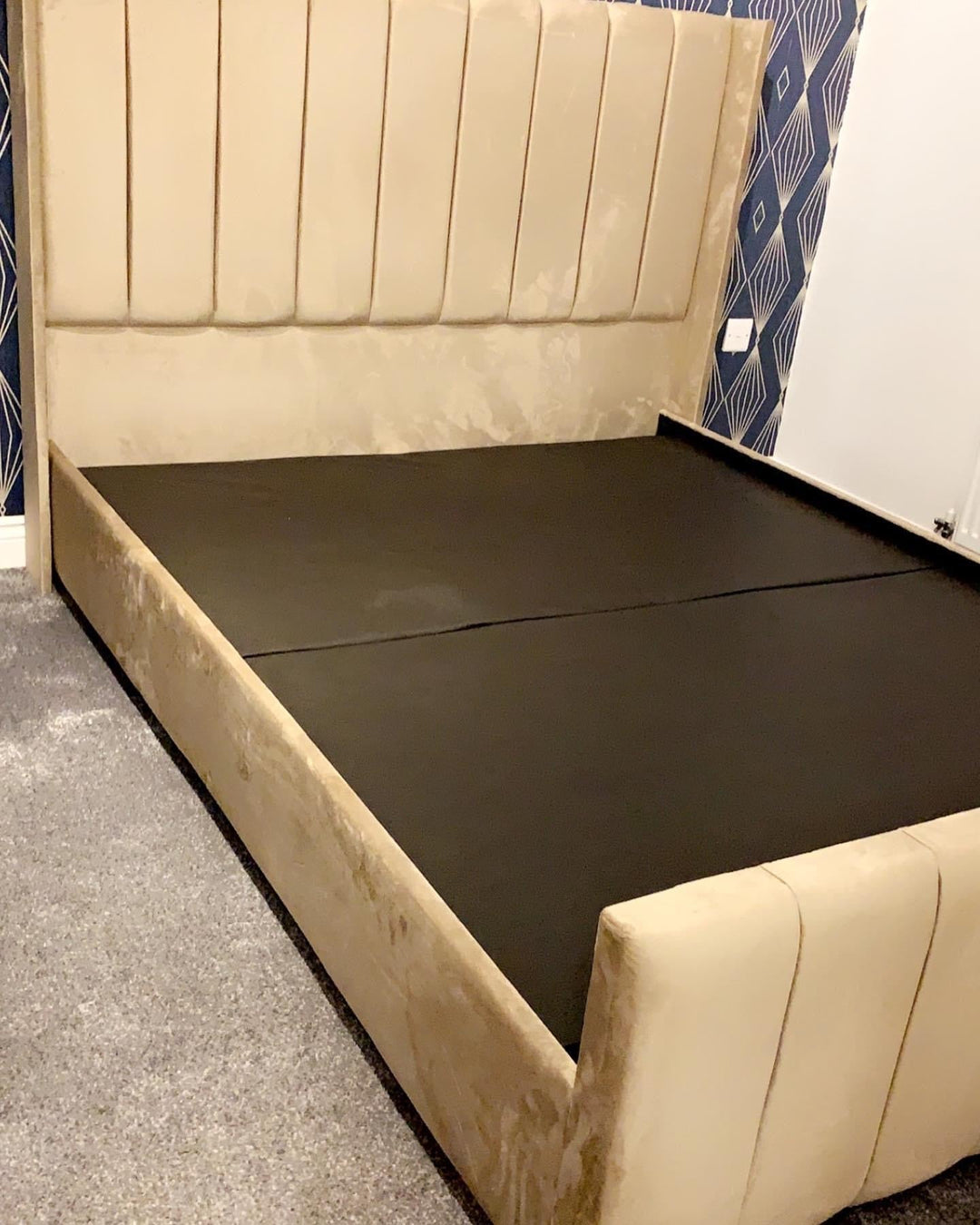 The Florida Panel Wing Plush Velvet Bed Frame