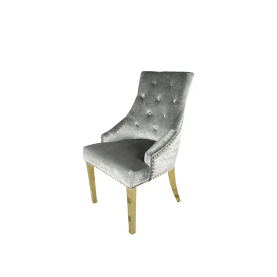 Louis Marble & Gold Dining Table With Shimmer Gold Lion Knocker Dining Chairs