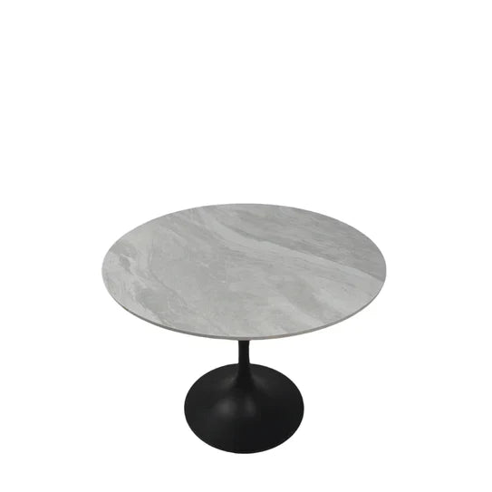 Bentley 90cm Grey Ceramic Marble Round Dining Table With Black Base