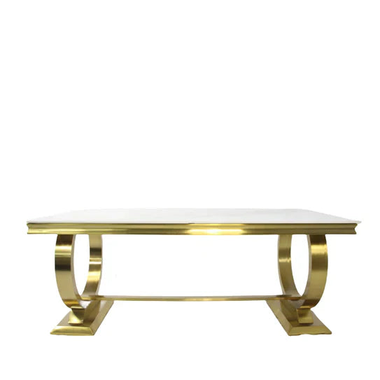 Arianna Marble & Gold Dining Table With Valente Gold Lion Knocker Velvet Chairs