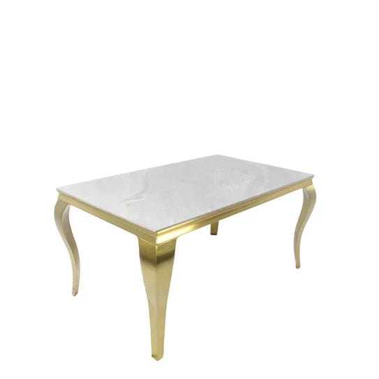 Louis Marble & Gold Dining Table With Shimmer Gold Lion Knocker Dining Chairs