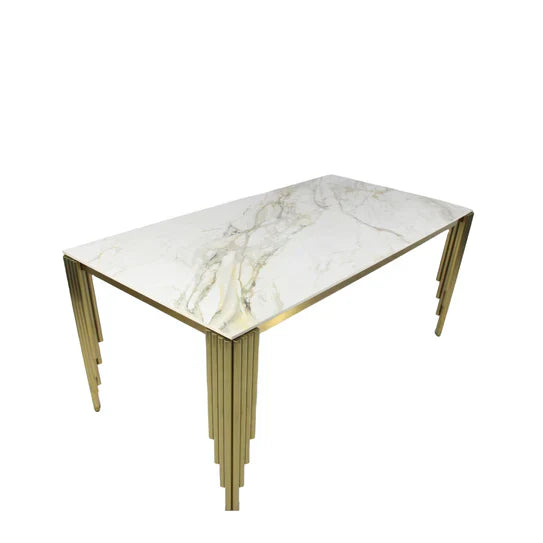 Mayfair 180CM Gold Marble Dining Table With Carlton Gold Velvet Dining Chairs