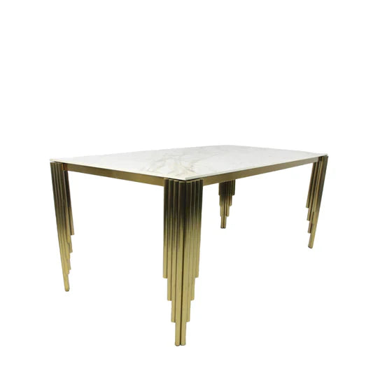 Mayfair 180CM Gold Marble Dining Table With Carlton Gold Velvet Dining Chairs