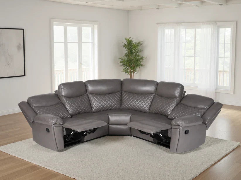 Maya Grey PU Leather Corner Quilted Recliner Sofa