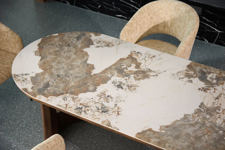 Isabella Oval 200cm Walnut & Pandora Ceramic Marble Dining Table
