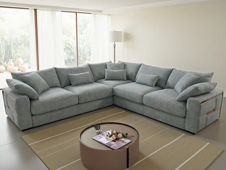 Berlin Sofa Grey Velvet Gold Trim Corner Sofa