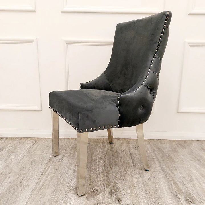 Arial 180cm Marble & Chrome Dining Table With Kensington Grey Button Dining Chairs