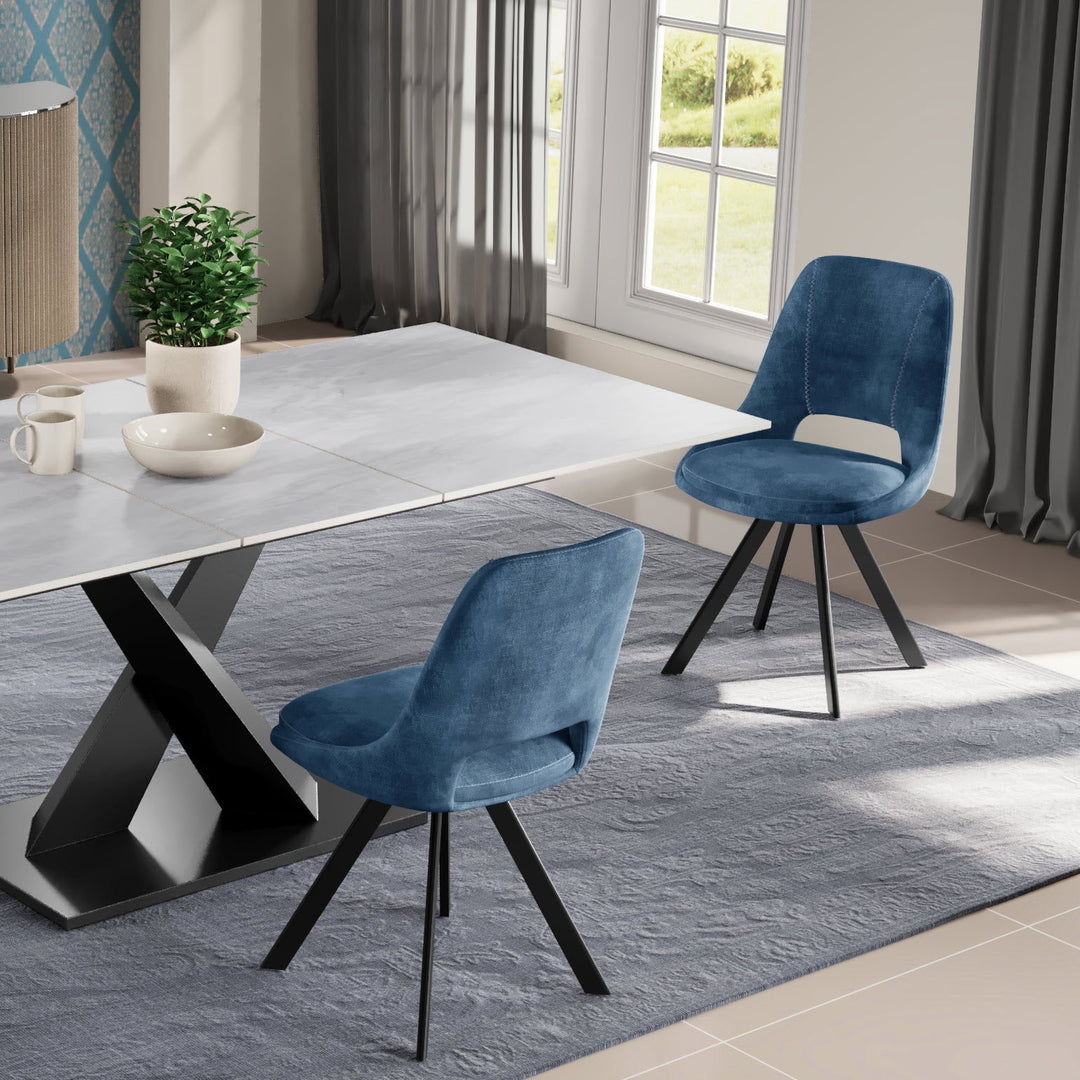 Leon Velvet Swivel Dining Chairs With Black Metal Legs - Pairs - 3 Colours