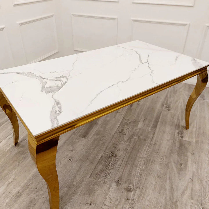 Louis Gold Ceramic Sintered Stone & Chrome Dining Table 3 Colours-Esme Furnishings