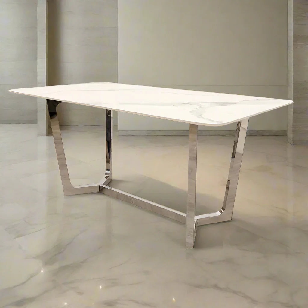 Lucien 160cm Chrome Ceramic White Dining Table