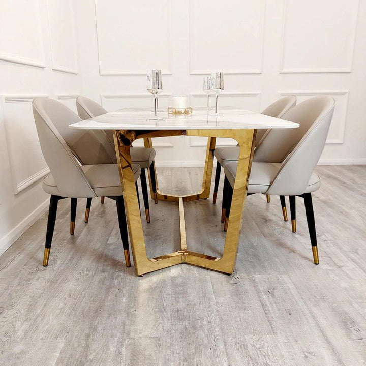 Lucien 180cm Gold Dining Table with Pandora Gold Sintered Stone Top-Esme Furnishings