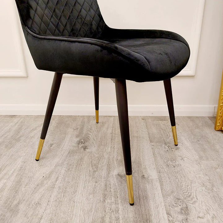 Orion Gold 180cm Dining Table with Polar White Ceramic Marble Top + Luna Plush Velvet Dining Chairs