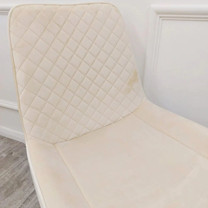 Orion Gold 180cm Dining Table with Polar White Ceramic Marble Top + Luna Plush Velvet Dining Chairs