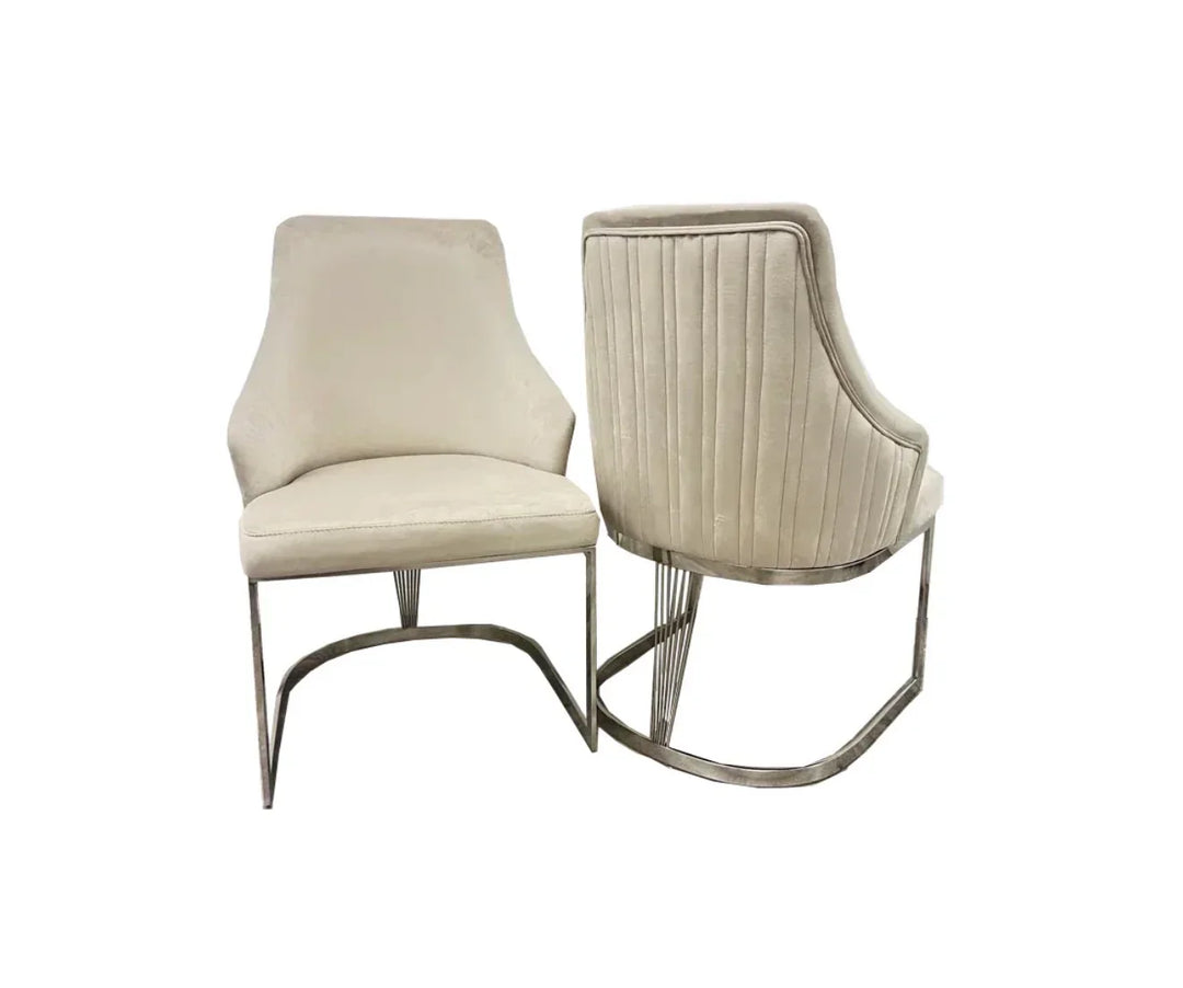 Louis Chrome Round Marble 130cm Dining Table With Carlton Velvet Dining Chairs