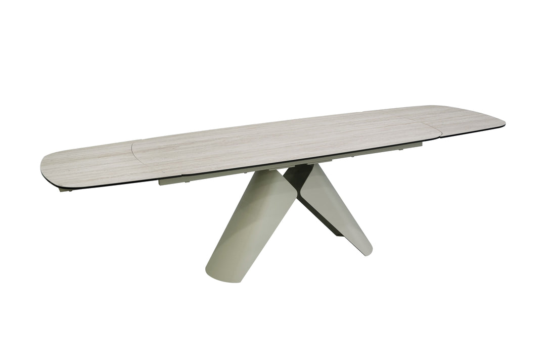 Leoni 180-280cm Champagne & Travertine Ceramic Marble Side Extending Dining Table