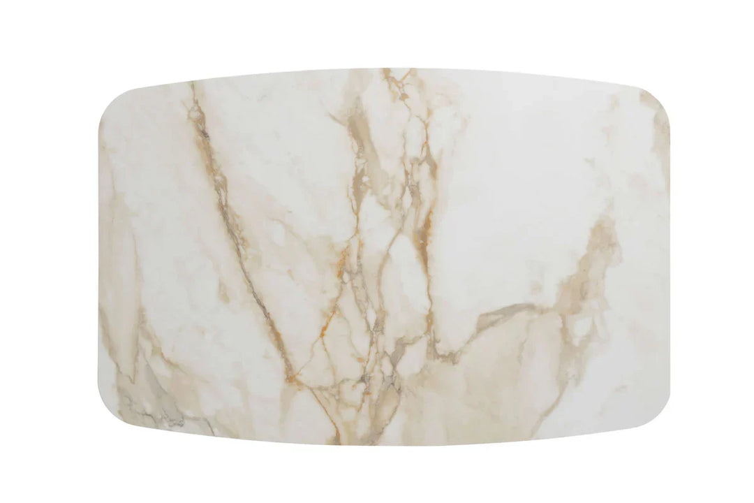 Levente 120cm Italian Brass & White Pandora Classico Ceramic Marble Dining Table