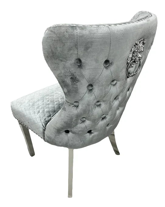 Arianna Pandora Marble & Chrome Dining Table With Valente Lion Knocker Chairs