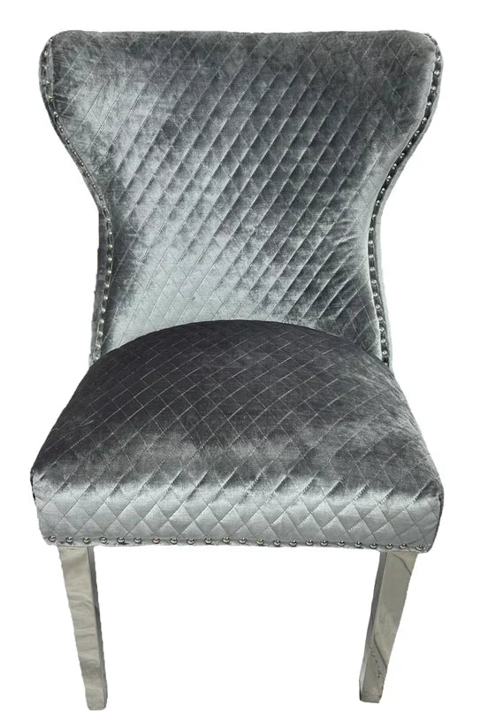 Louis Pandora Gold Chrome Marble Dining Table And Valente Shimmer Lion Dining Chairs