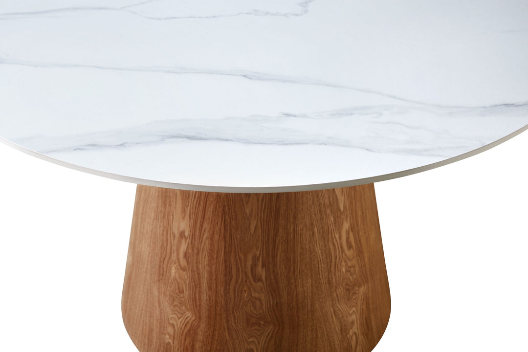 Lilian 120cm Walnut & White Ceramic Round Marble Dining Table