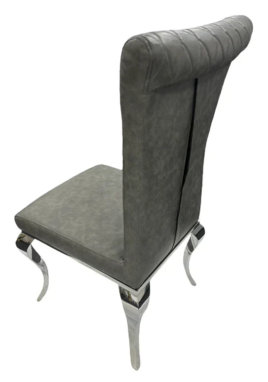 Louis Chrome Round Marble 130cm Dining Table With Nicole PU Leather Dining Chairs