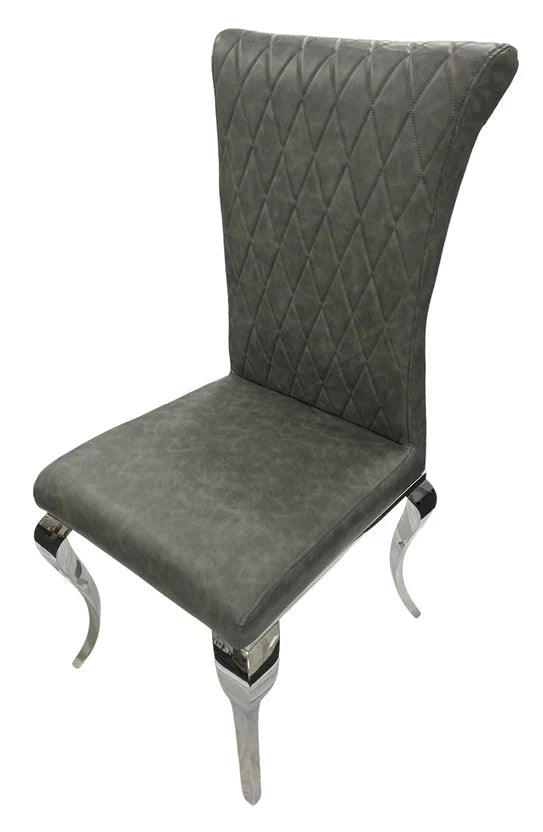 Louis Chrome Round Marble 130cm Dining Table With Nicole PU Leather Dining Chairs