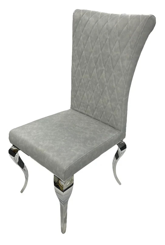 Louis Chrome Round Marble 130cm Dining Table With Nicole PU Leather Dining Chairs