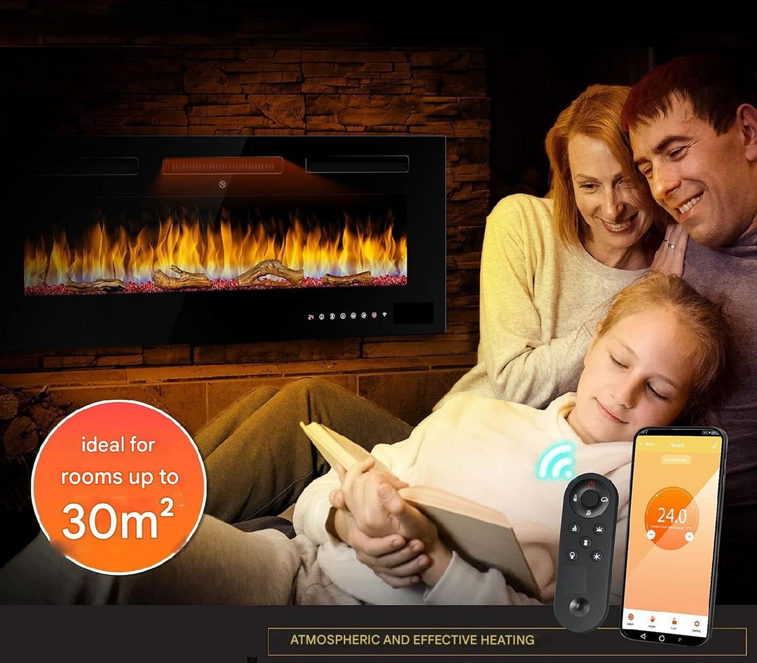 Luminis Black 60" WI-FI Insert Electric Fire 10 Colour LED Glass Wall Mounted Inset