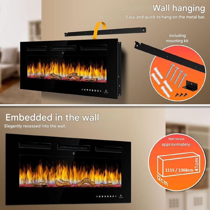 Luminis Black 60" WI-FI Insert Electric Fire 10 Colour LED Glass Wall Mounted Inset