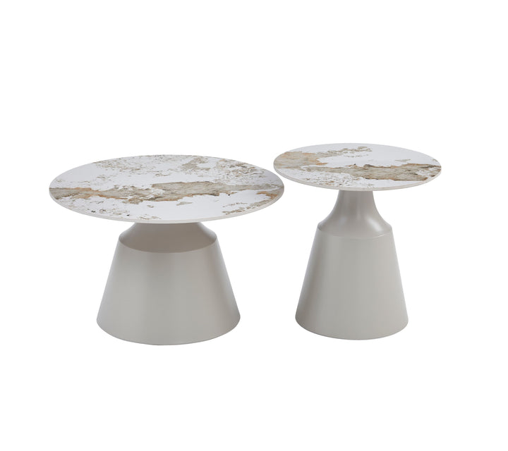 Luna Matt Grey & Pandora Ceramic Marble Set of 2 Nest Of Tables
