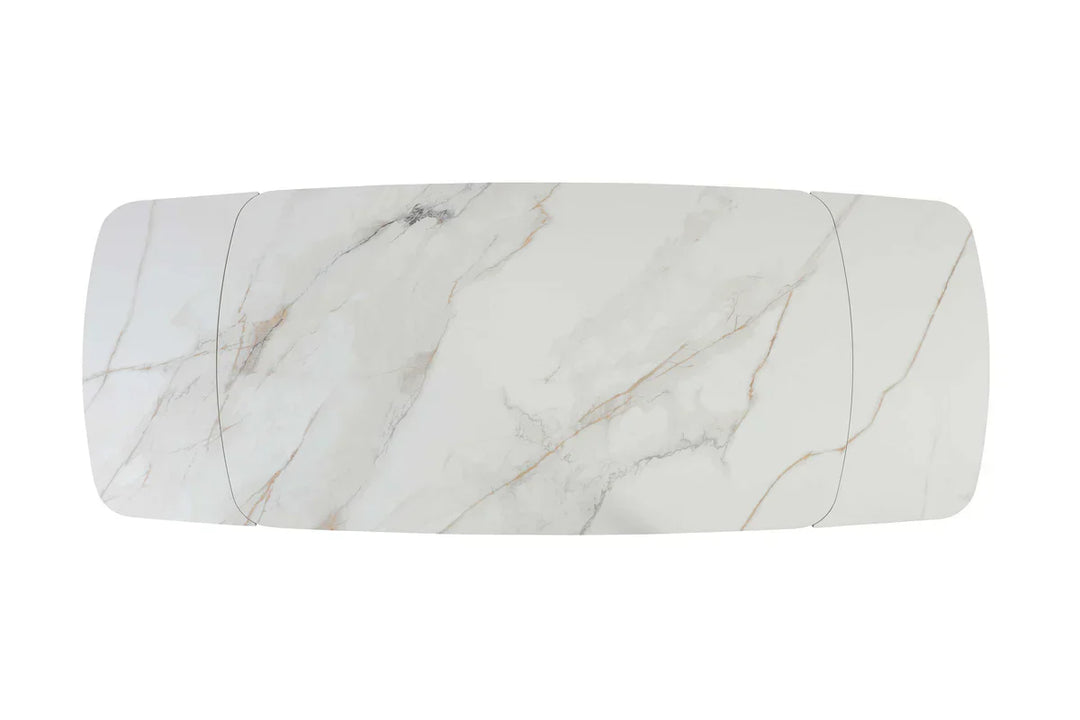 Lusso 180-260cm Italian Brushed Brass & Sunset Statuario Ceramic Marble Side Extending Dining Table