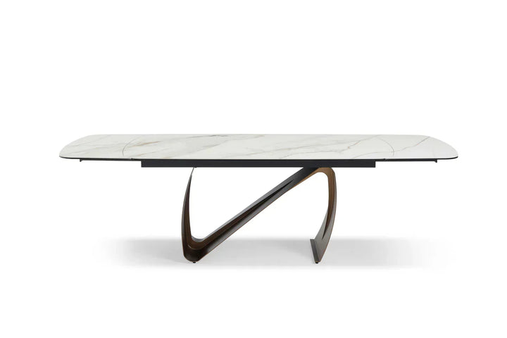 Lusso 180-260cm Italian Brushed Brass & Sunset Statuario Ceramic Marble Side Extending Dining Table