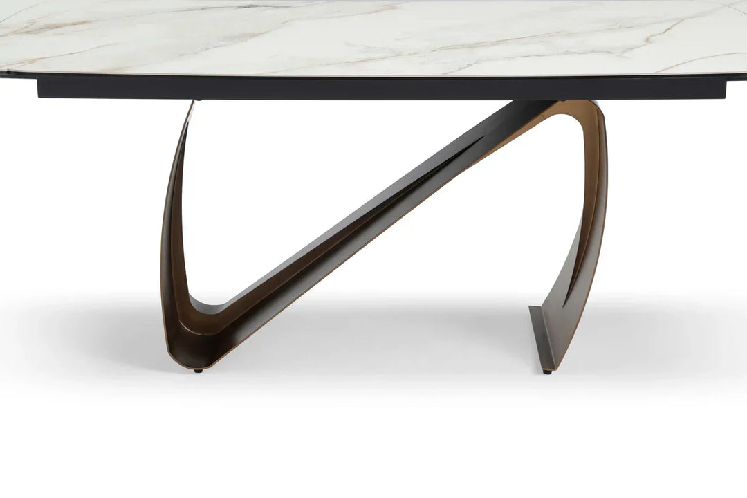 Lusso 180-260cm Italian Brushed Brass & Sunset Statuario Ceramic Marble Side Extending Dining Table