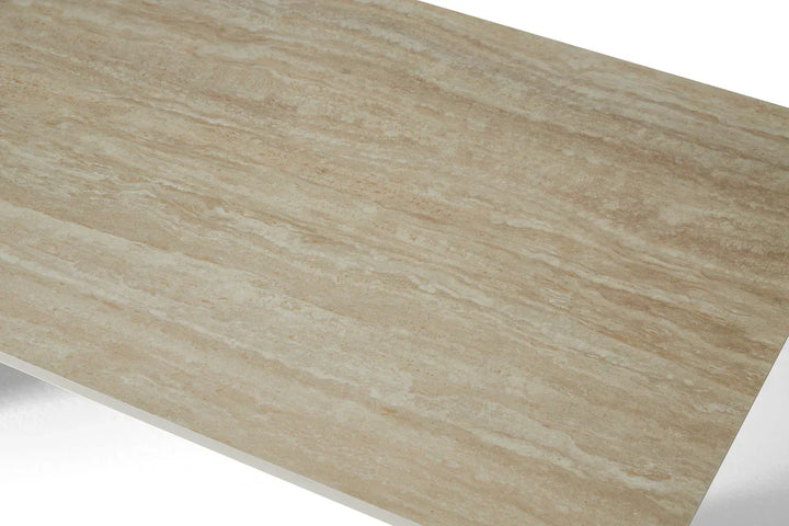 Marlow 180cm Italian Satin Cream & Travertine Ceramic Marble Dining Table