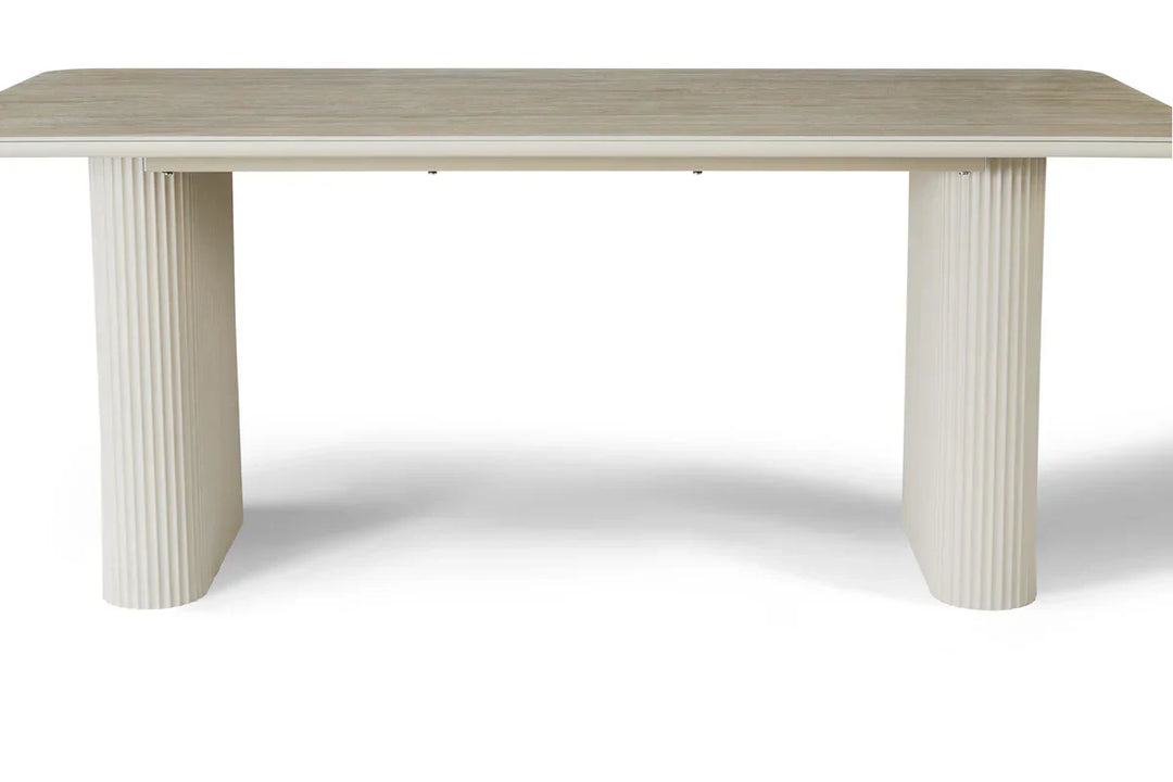 Marlow 180cm Italian Satin Cream & Travertine Ceramic Marble Dining Table