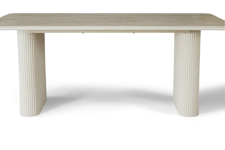 Marlow 180cm Italian Satin Cream & Travertine Ceramic Marble Dining Table