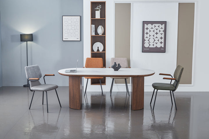 Mateo 200cm Oval Walnut & White Ceramic Sintered Marble Dining Table