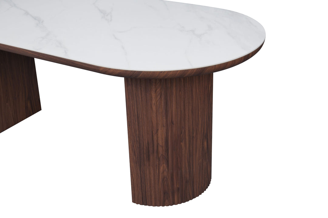 Mateo 200cm Oval Walnut & White Ceramic Sintered Marble Dining Table