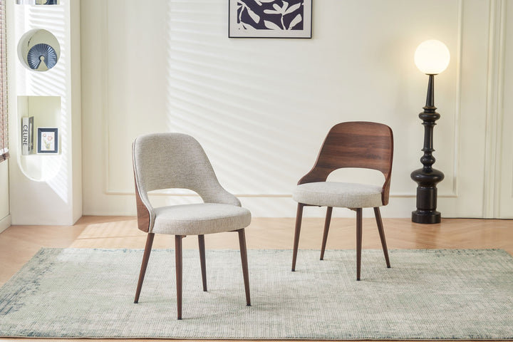 Milo Walnut Wood & Light Taupe Fabric Dining Chair