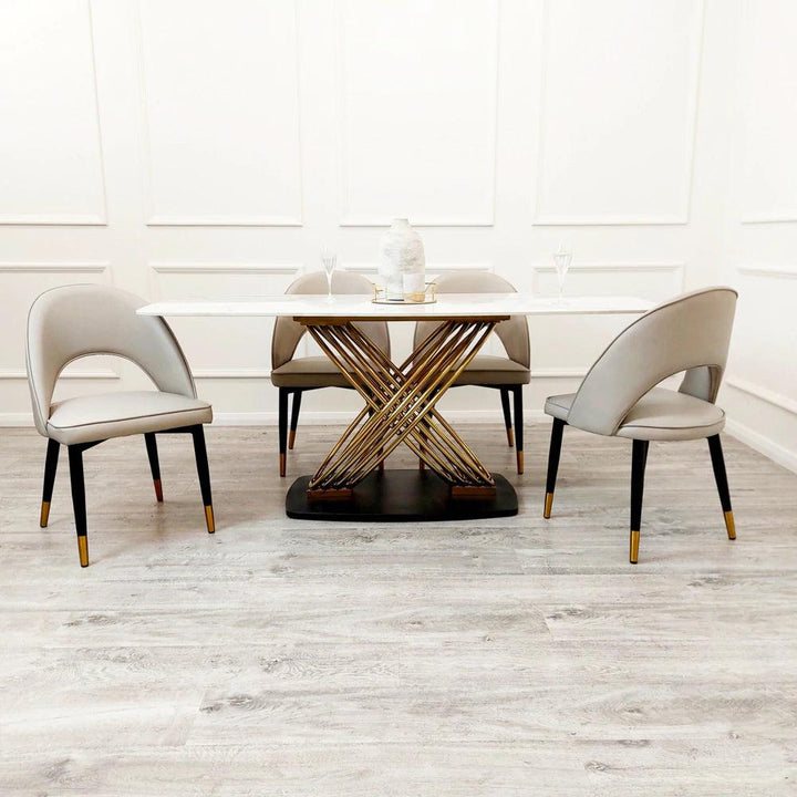 Orion Gold 180cm Dining Table with Polar White Sintered Stone Top-Esme Furnishings