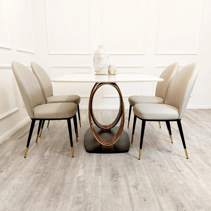Orion Gold 180cm Dining Table with Polar White Sintered Stone Top-Esme Furnishings