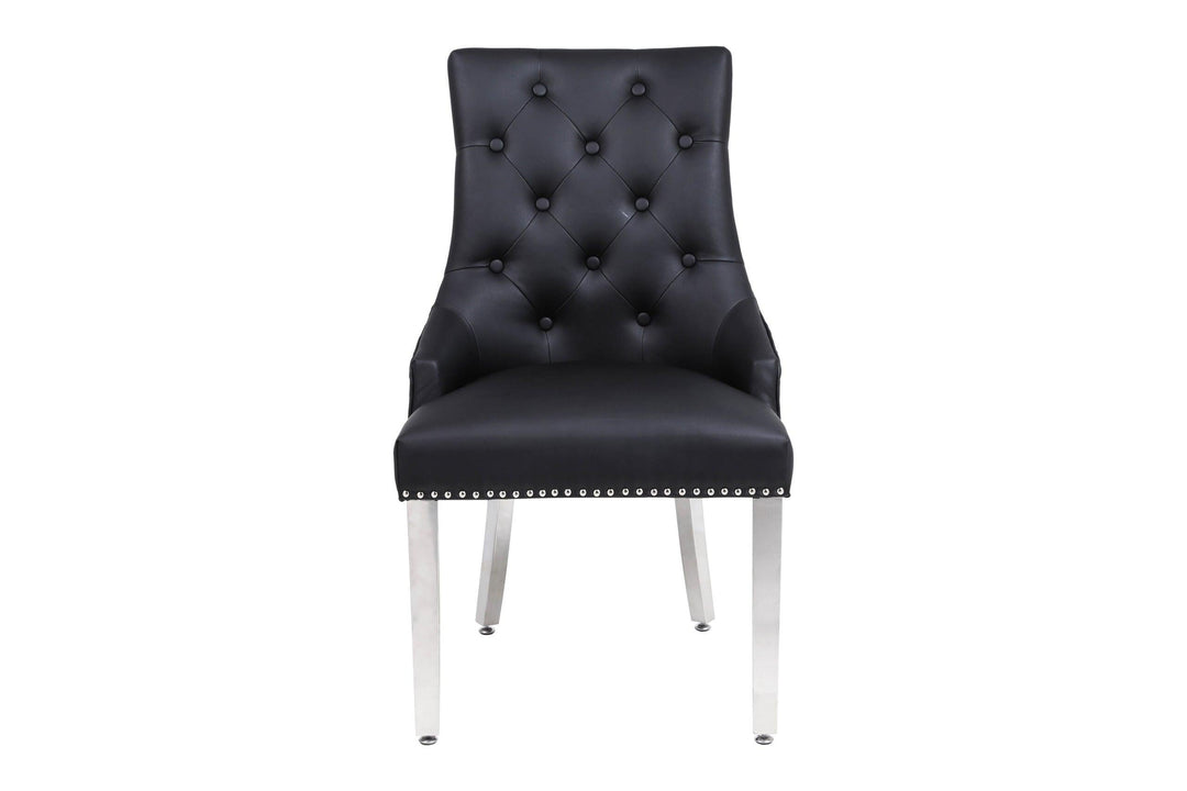 Winchester Black PU Dining Chair Faux Leather Lion Knocker Chrome-Esme Furnishings
