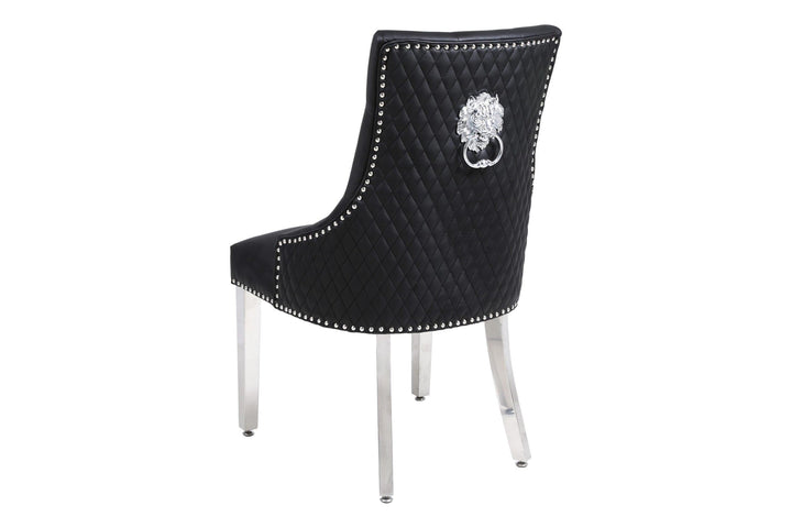 Winchester Black PU Dining Chair Faux Leather Lion Knocker Chrome-Esme Furnishings
